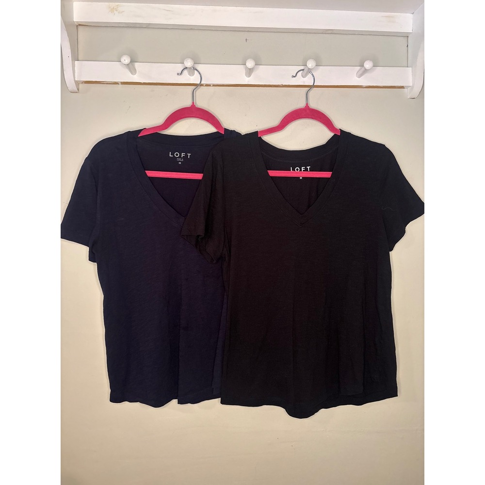 LOFT V-Neck Tee Bundle Navy Black Short Sleeve Cotton Size M Lot of 2